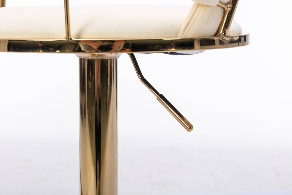 Set of 2  Bar Stools,with Chrome Footrest and Base Swivel Height Adjustable Mechanical Lifting Velvet + Golden Leg Simple Bar Stool-Cream - Grand Goldman Shop