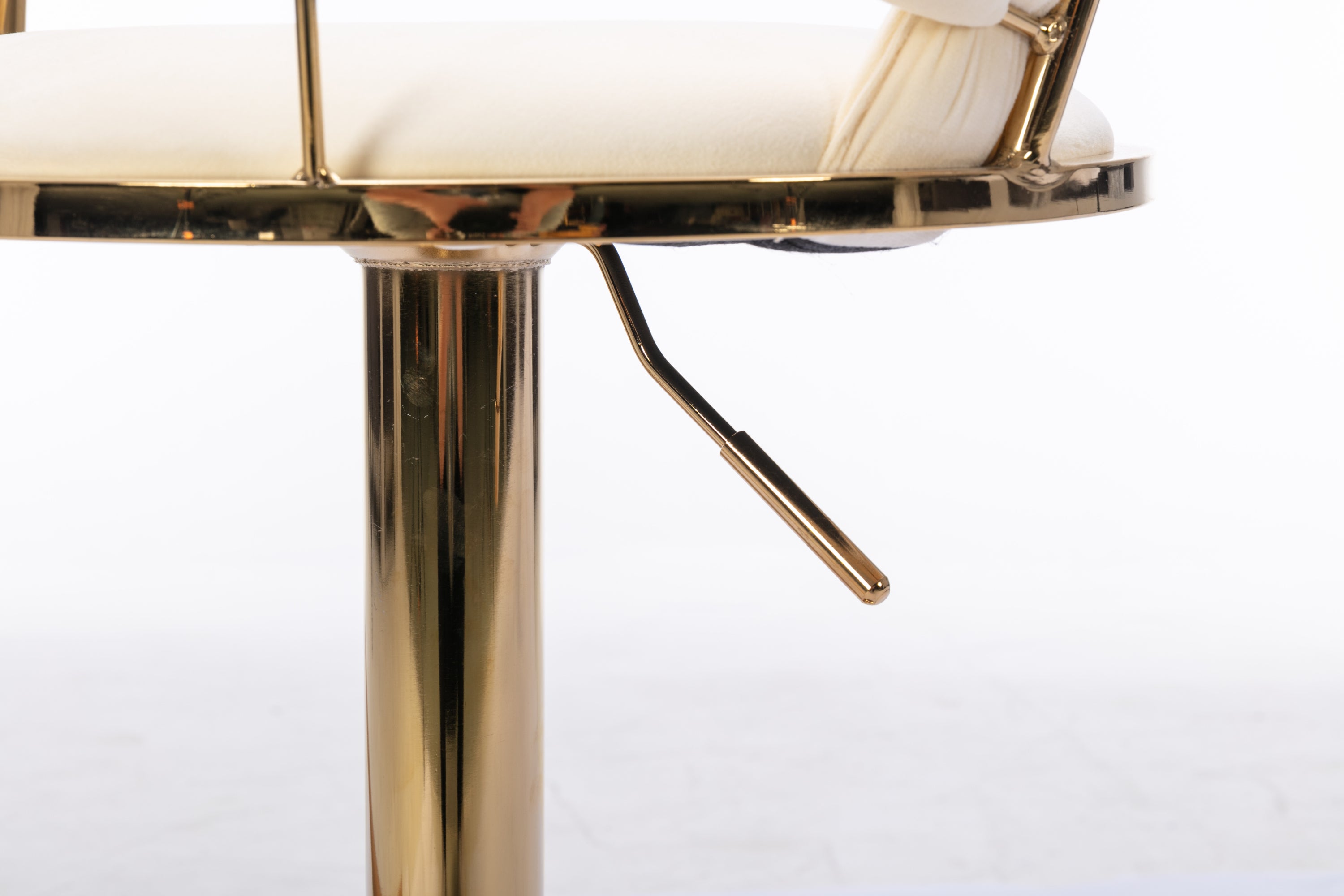 Set of 2  Bar Stools,with Chrome Footrest and Base Swivel Height Adjustable Mechanical Lifting Velvet + Golden Leg Simple Bar Stool-Cream - Grand Goldman Shop