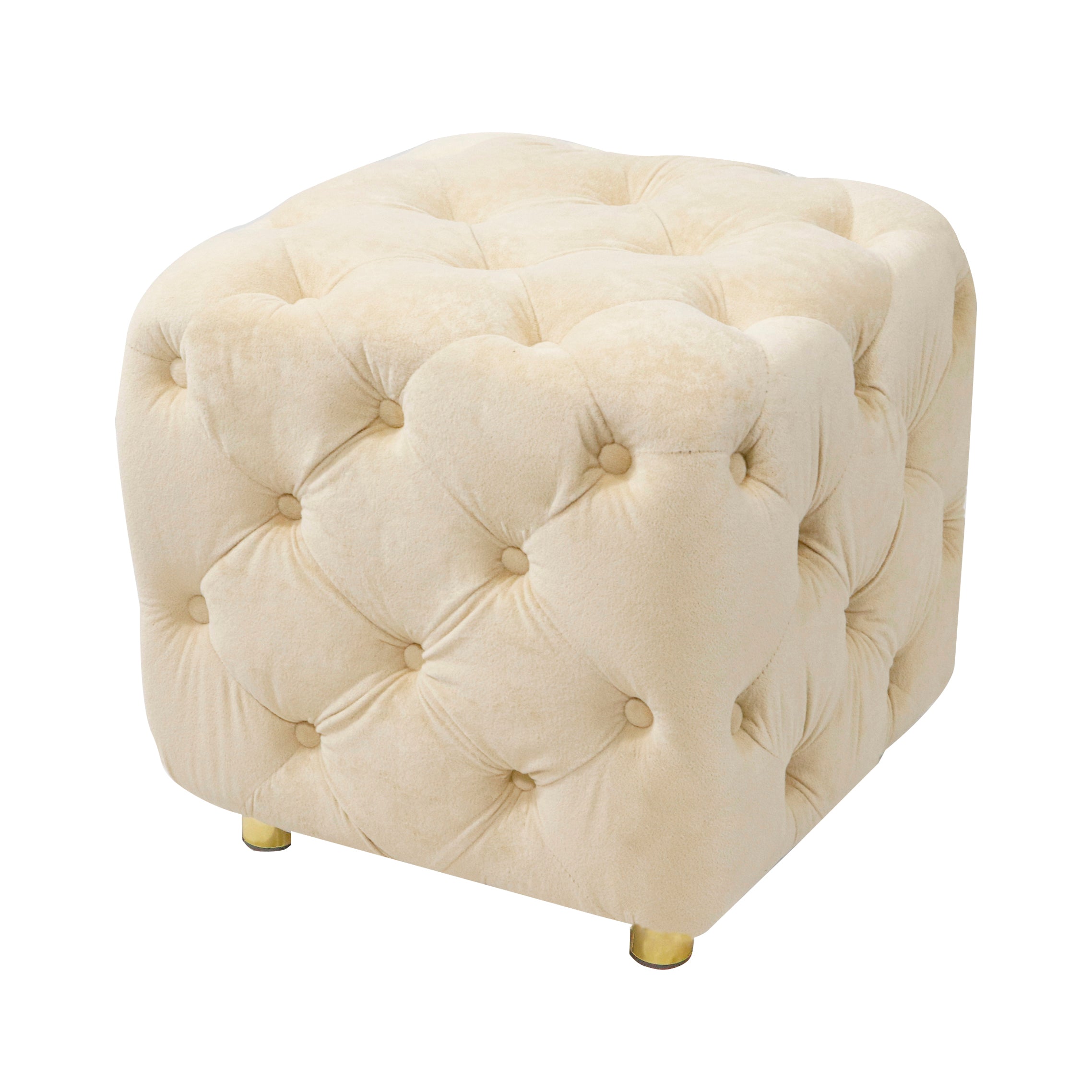 Beige Modern Velvet Upholstered Ottoman, Exquisite Small End Table, Soft Foot Stool, Dressing Makeup Chair, Comfortable Seat for Living Room, Bedroom, Entrance - Grand Goldman Shop