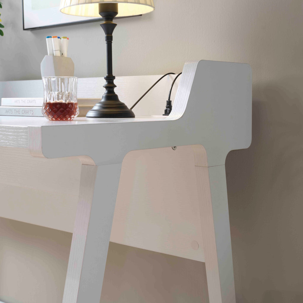 Home office writing desk Ground outlet USB-A ports finished on the back Wooden leg frame | Premium Home Decor - Grand Goldman
