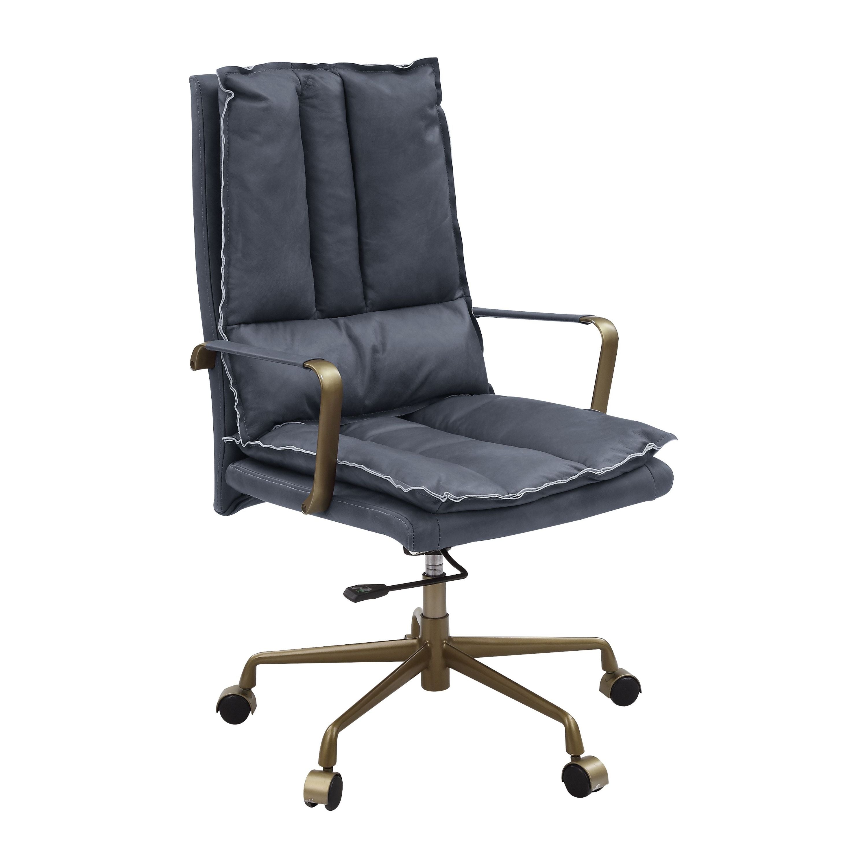 Tinzud Gray Leather Office Chair - Grand Goldman