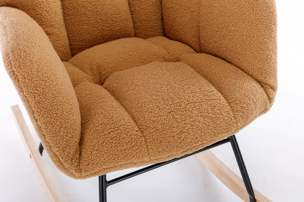 050-Teddy Fabric Rocking Gilder Nursery Chair For Living Room Indoor,Khaki - Grand Goldman Shop