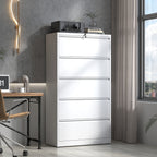5 Drawer Metal Lateral File Cabinet , White Filing Cabinet with Lock, Lockable File Cabinet for Home Office, Locking Metal Fi