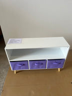 Kids Bookcase with Collapsible Fabric Drawers, Children's Book Display Organizer in White and Purple, MDF with Pine Legs | Pr