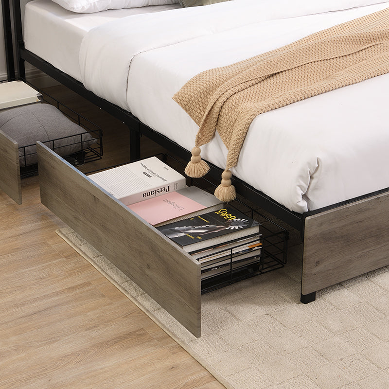 Full Bed Frame, Storage Headboard with Charging Station, Solid and Stable, Noise Free, No Box Spring Needed, Easy Assembly - Grand Goldman Shop