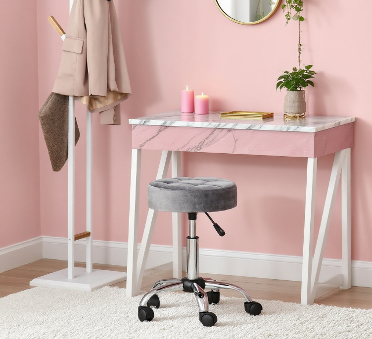 Office Chair Round Rolling Stool with Height Adjustable Lift, Vanity Chair - Grand Goldman