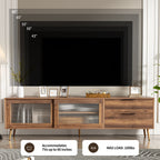 Modern Walnut TV Stand for 75+ TV, 70' Media Console with 2 Glass Doors, 2 Drawers & Storage Cabinet, MDF and Solid Wood Construction - Grand Goldman Shop