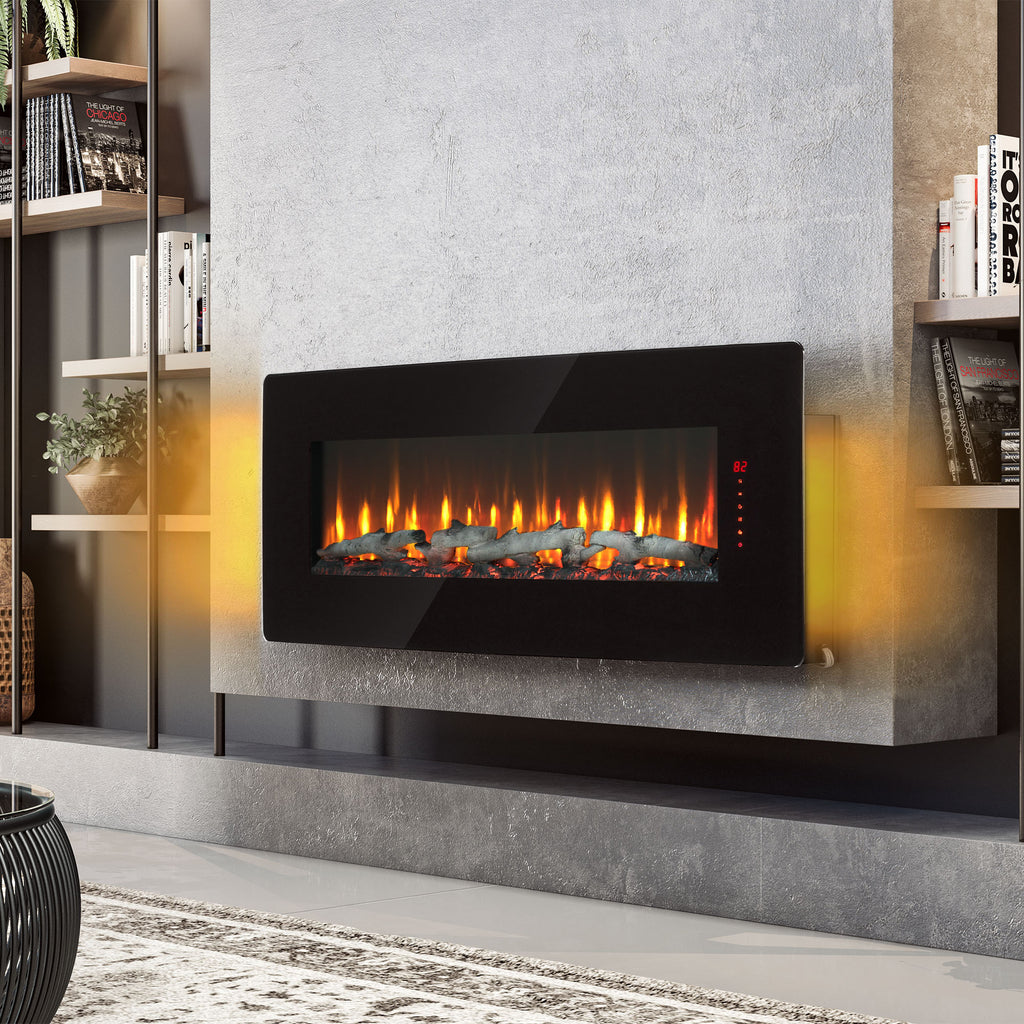 48 inch Curved Front Wall Mounted Electric Fireplace with remote and multi color flame & emberbed - Grand Goldman Shop