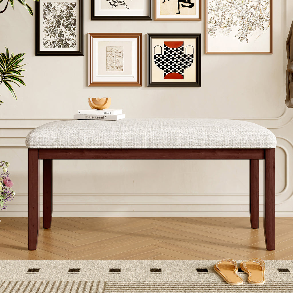 Upholstered Bench for Bedroom End of Bed,38-inch Entryway Bench for Living Room,Dining Bench with Padded Seat and Solid Wood Leg for Kitchen Bedroom,Indoor and Hallway (Bench, Beige+Cherry) - Grand Goldman Shop