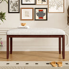 Upholstered Bench for Bedroom End of Bed,38-inch Entryway Bench for Living Room,Dining Bench with Padded Seat and Solid Wood Leg for Kitchen Bedroom,Indoor and Hallway (Bench, Beige+Cherry) - Grand Goldman Shop
