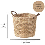 Isidore Water Hyacinth Woven Round Multi Use Storage Basket - 15.7' x 15.7' x 11.8' - Natural Brown - Grand Goldman Shop
