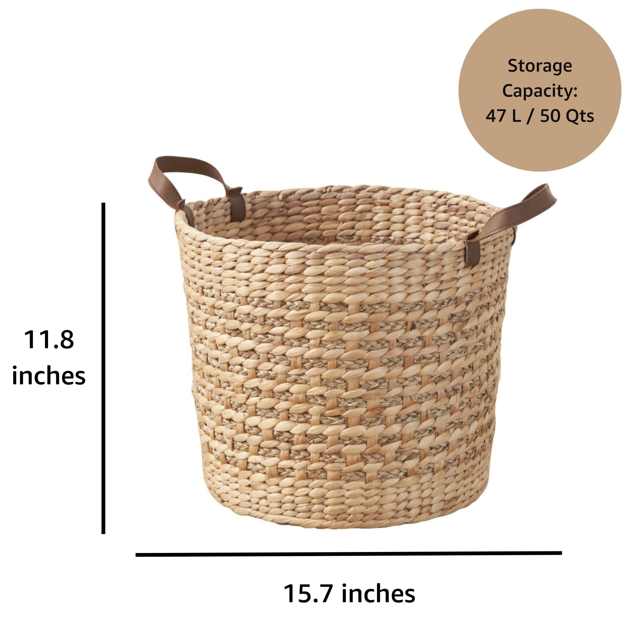 Isidore Water Hyacinth Woven Round Multi Use Storage Basket - 15.7' x 15.7' x 11.8' - Natural Brown - Grand Goldman Shop