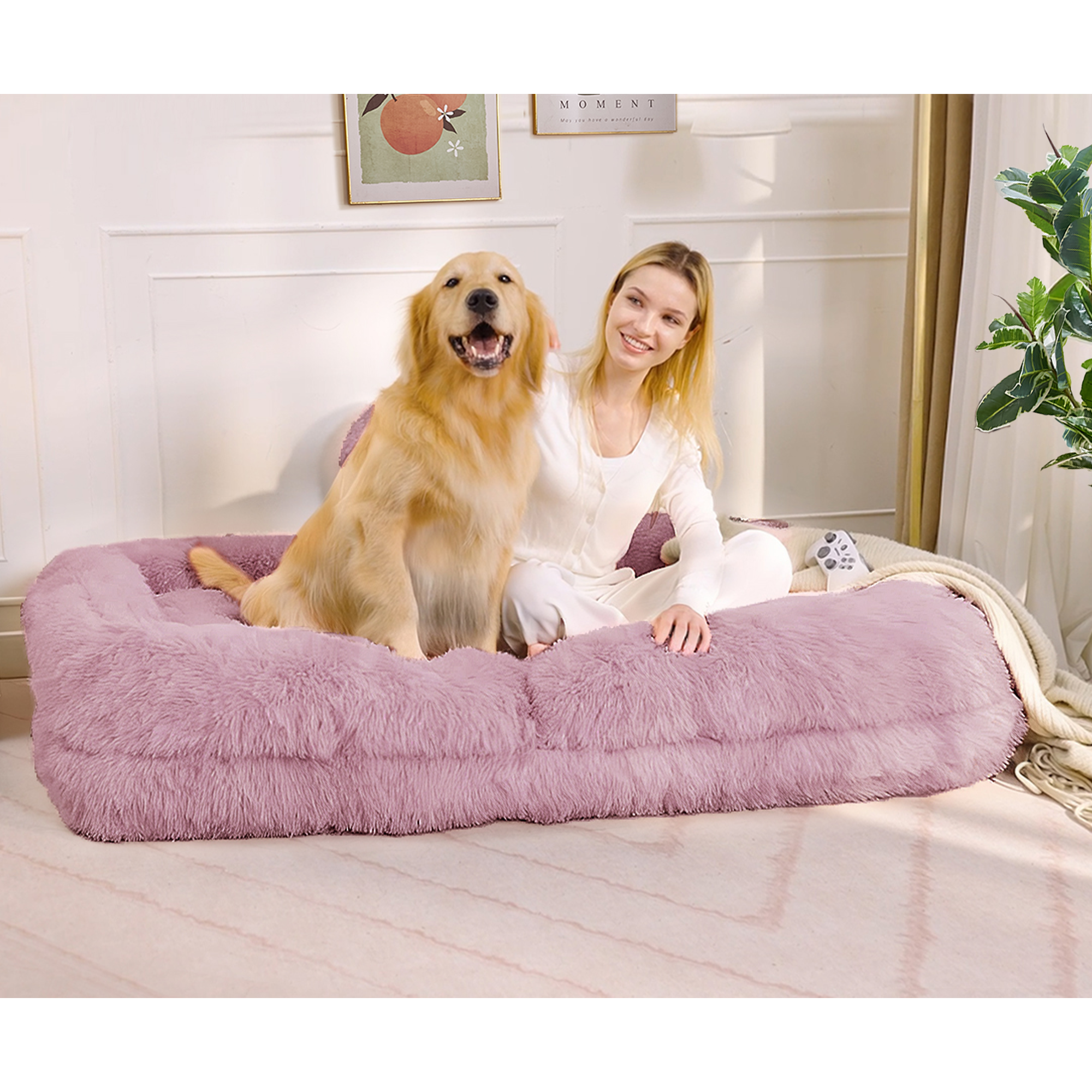[NEW ARRIVED] [VIDEO PROVIDED] Human Dog Bed,Lazy Sofa,5-Position Adjustable Convertible,Floor Gaming Chair,bedroom, living room,Suitable for gaming, meditation,relaxation,Plush Fabric,Pink - Grand Goldman Shop