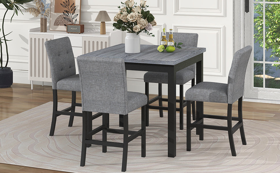 TOPMAX 5-Piece Counter Height Dining Set Wood Square Dining Room Table and Chairs Stools w/Footrest & 4 Upholstered high-back Chairs,Black - Grand Goldman Shop