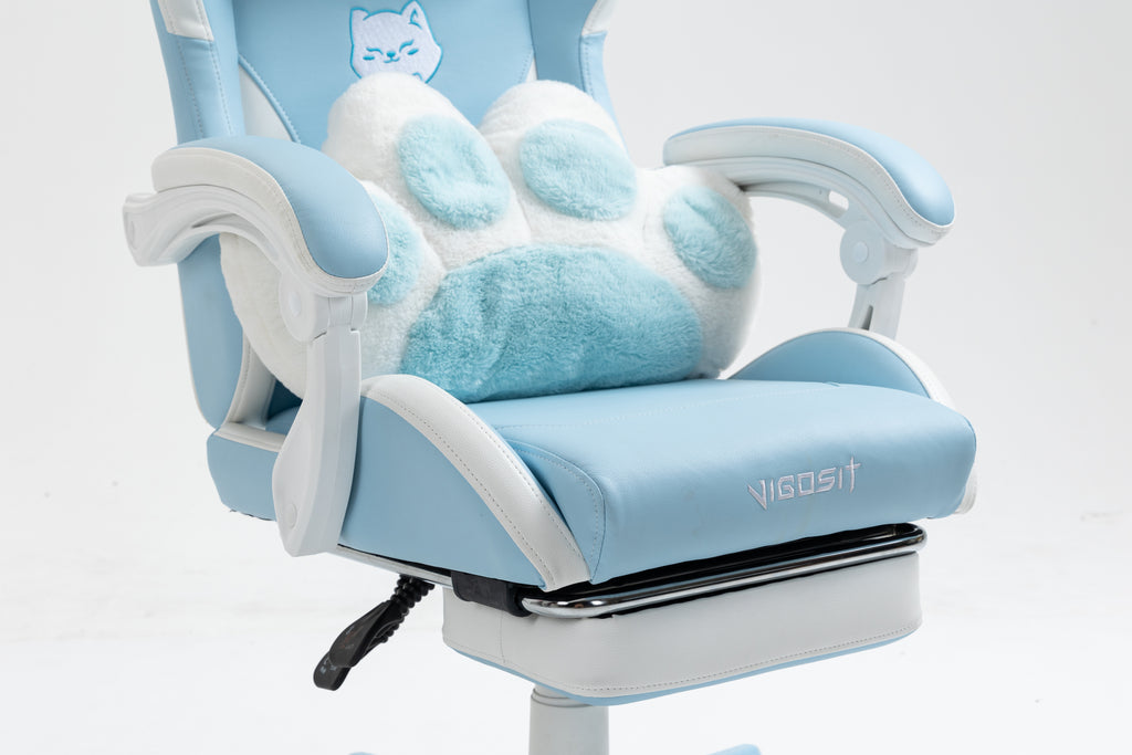 Cat Ears Gaming Chair - Ergonomic PU Leather Office Chair, Cute Chair with Footrest for Adult 310lbs Capacity, 90°-155° Recli