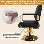 Hydraulic Salon Chair - 360° Swivel Barber Stylist Chair with Pump, Non-Tilting Design in Black and Gold PU Leather - Grand Goldman Shop