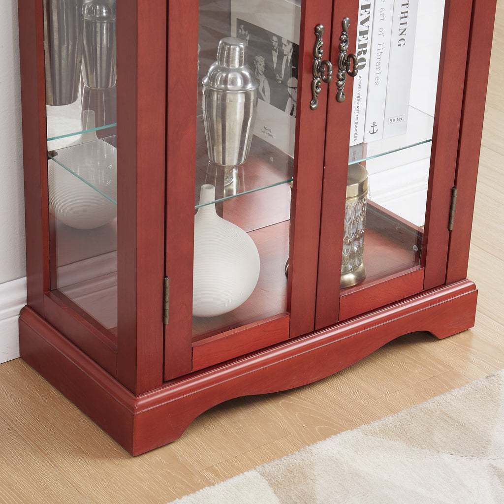 Lighted Glass Curio Display Cabinet,Display Cabinet,Glass Storage Cabinet Glass Wine cabinet Wood Frame Toy Display for Living Room, Kitchen, Pantry light bulb included Cherry - Grand Goldman Shop