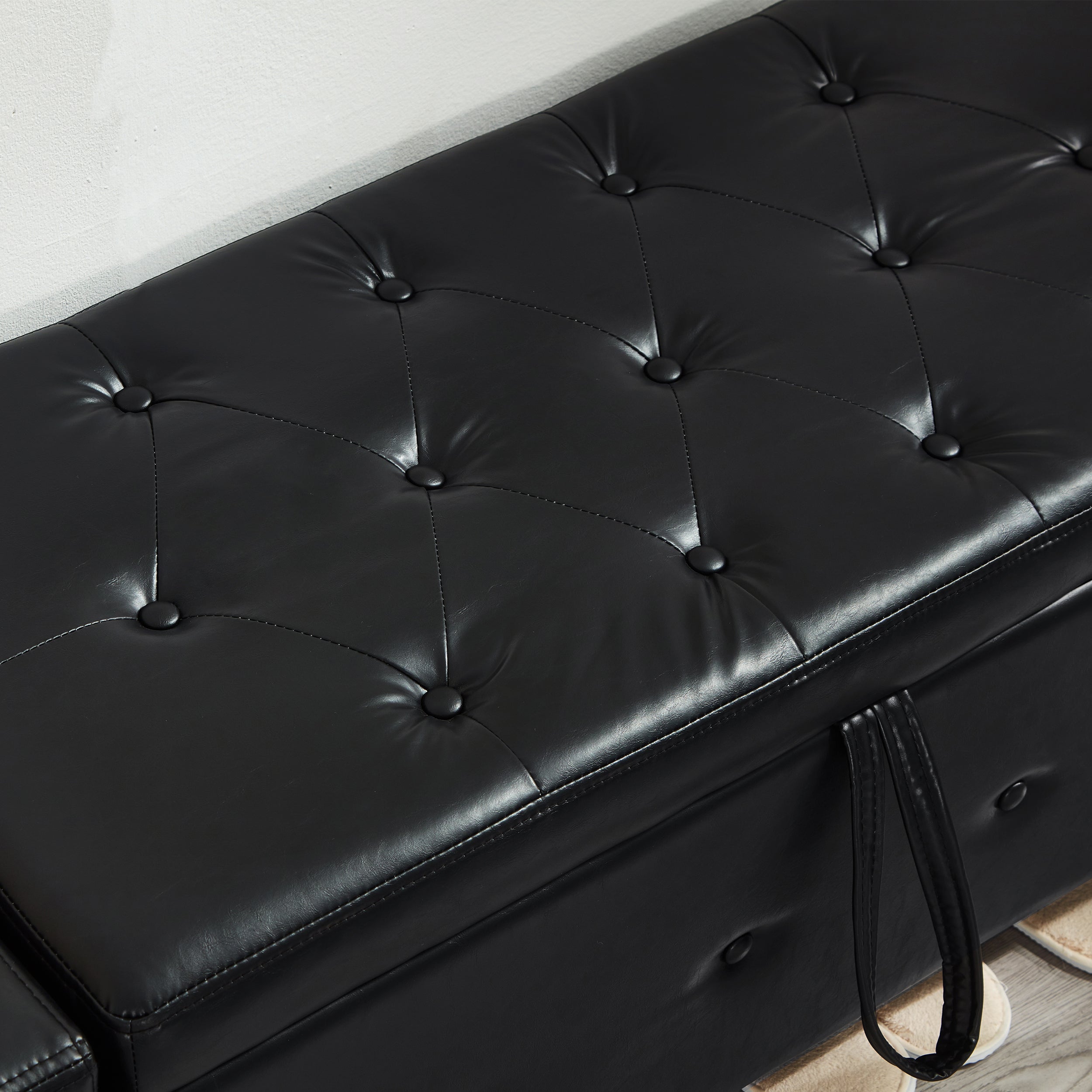 48' Ottoman Bench with Storage, Bench for Bedroom,Living Room,Hallway, Upholstered Tufted Faux Leather PU Ottoman Black - Grand Goldman Shop