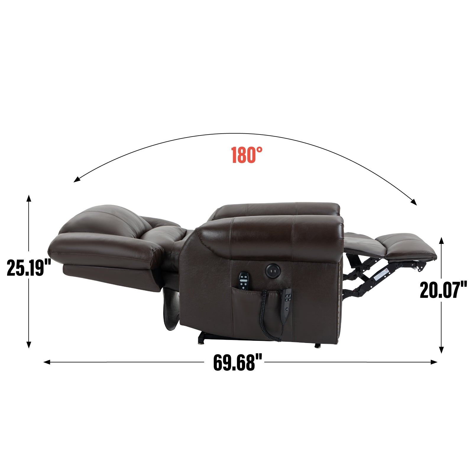 Power Lift Recliner Chair Heat Massage Dual Motor Infinite Position Up to 350 LBS, Genuine Leather, Heavy Duty Motion Mechanism with USB Ports, Brown - Grand Goldman Shop
