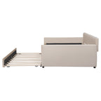 Full Size Upholstered daybed with Trundle and Wood Slat Support, Beige(Old SKU:LP000121AAA) - Grand Goldman Shop