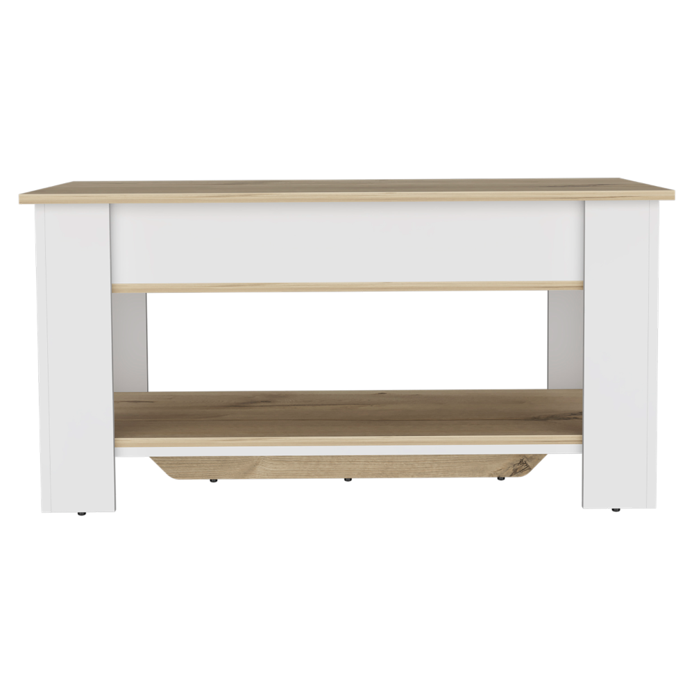 Austin Storage Table, One Extendable Table Shelf, Four Legs, Lower Shelf -Light Oak / White - Grand Goldman Shop