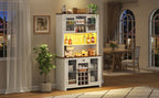 70.9' Kitchen Pantry Storage Cabinet Rustic Buffet Cabinet, Kitchen Hutch Cabinet with LED Outlets Food Pantry Cabinet with Doors and Shelves Wine Rack for Dining Room, White - Grand Goldman Shop