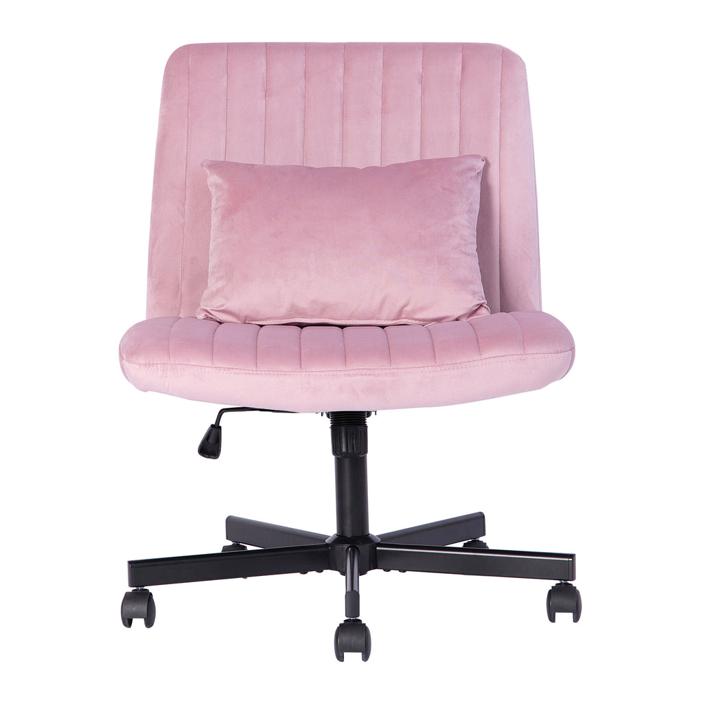 Light Pink Velvet Criss Cross Armless Office Chair with Wheels - Comfortable & Stylish for Home Office, Meditation, and Makeu
