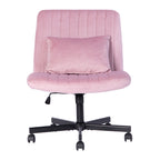 Light Pink Velvet Criss Cross Armless Office Chair with Wheels - Comfortable & Stylish for Home Office, Meditation, and Makeu