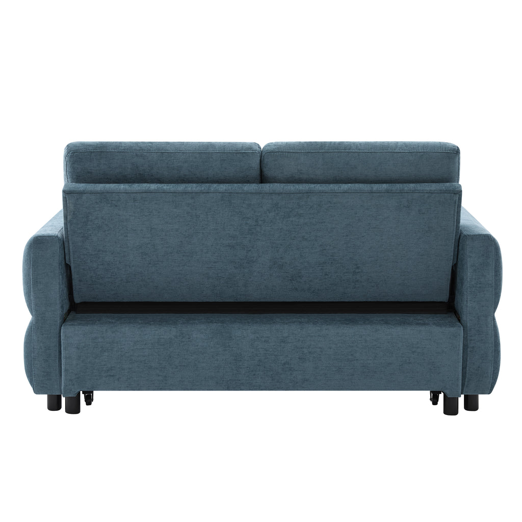 Convertible Sofa Bed 62.75' Loveseat with Adjustable Backrest and USB Ports in Blue Chenille Fabric - Grand Goldman Shop
