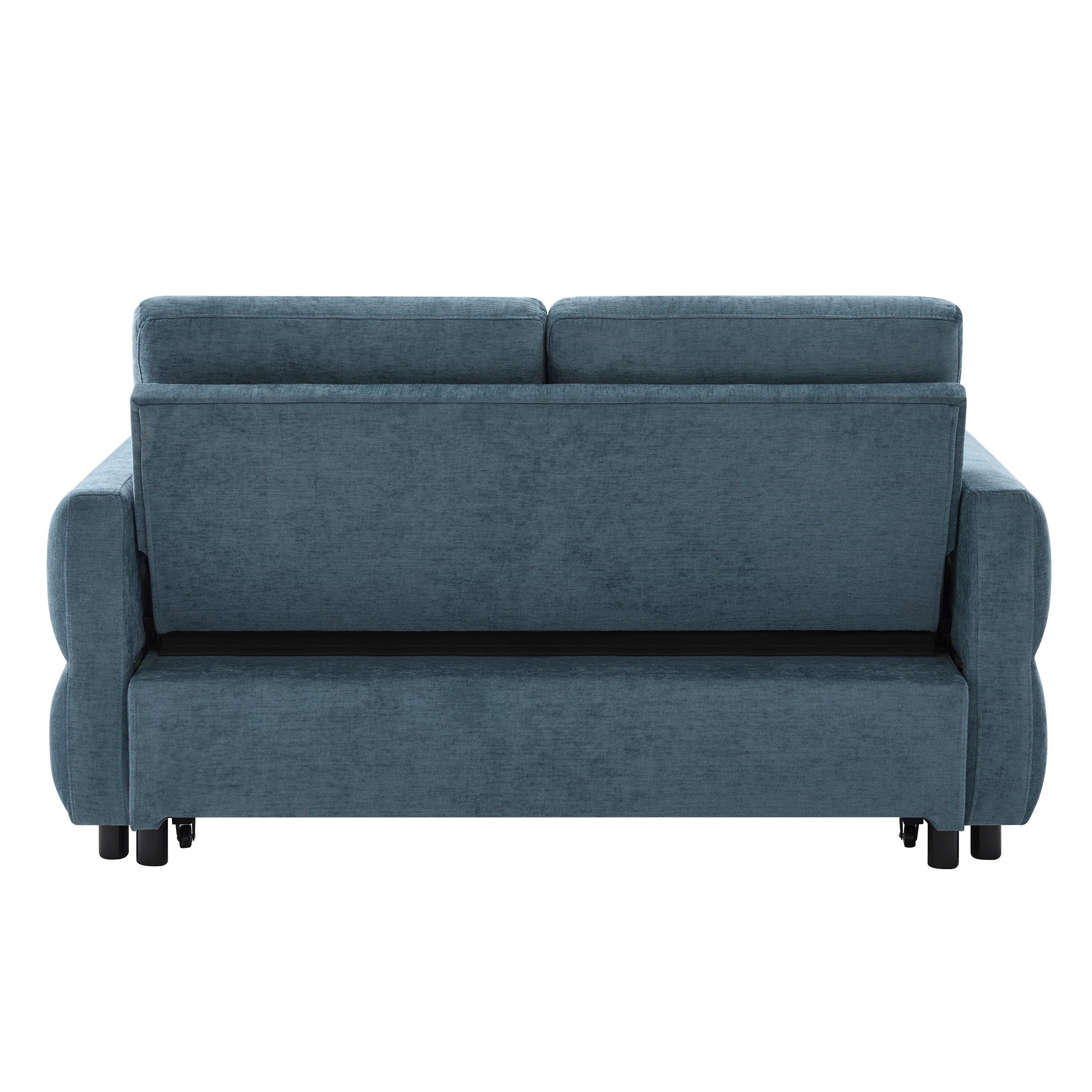 Convertible Sofa Bed 62.75' Loveseat with Adjustable Backrest and USB Ports in Blue Chenille Fabric - Grand Goldman Shop