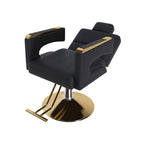 Professional Hydraulic Barber Chair with 360° Swivel, Adjustable Height, Stainless Steel Armrests & Reclining Backrest in Black & Gold - Grand Goldman Shop