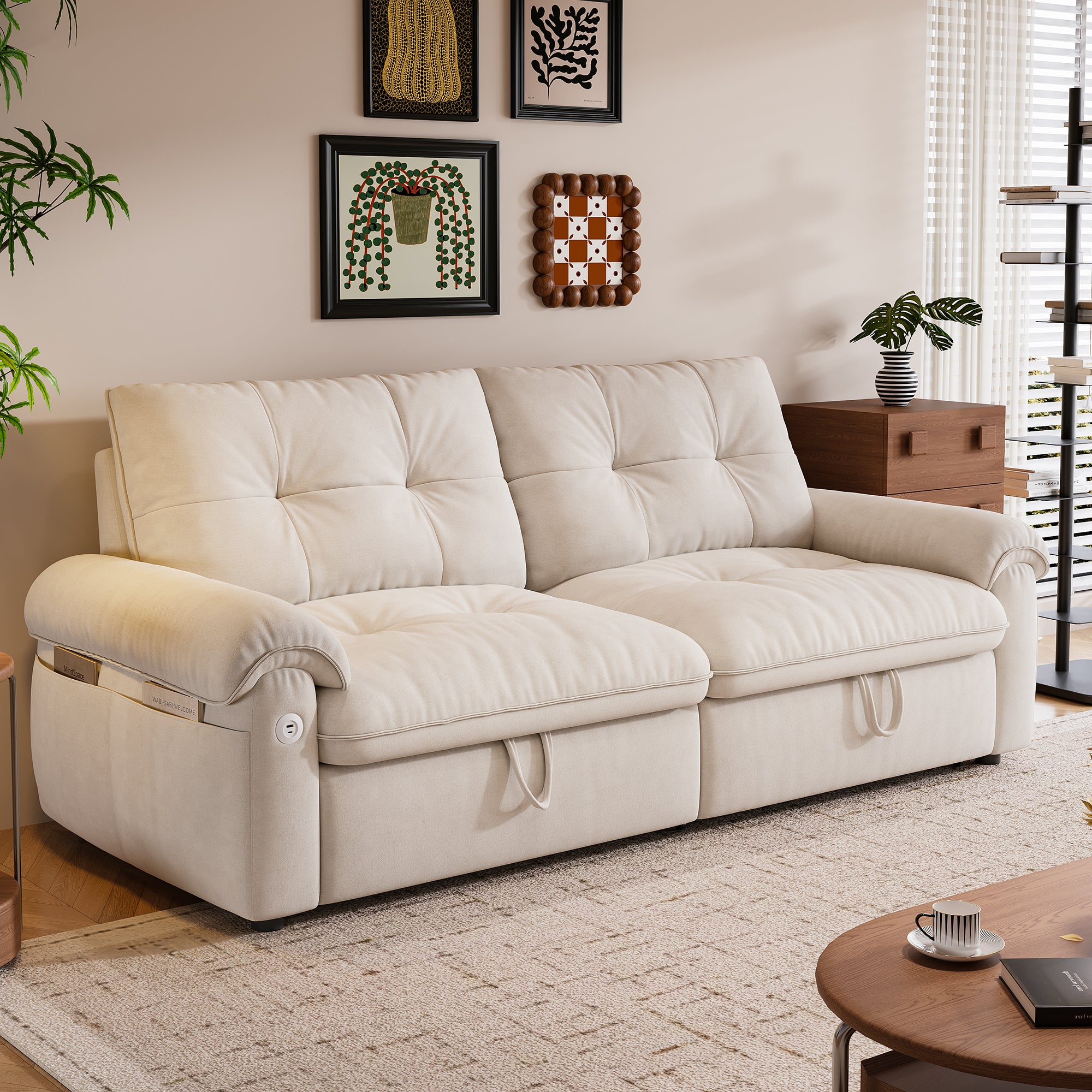W3820S00024, a 77-inch convertible sofa bed, and a 2-in-1 piece suitable for both sitting and lying. Made of cloud-like fabric, it is applicable to living rooms, bedrooms and apart - Grand Goldman Shop