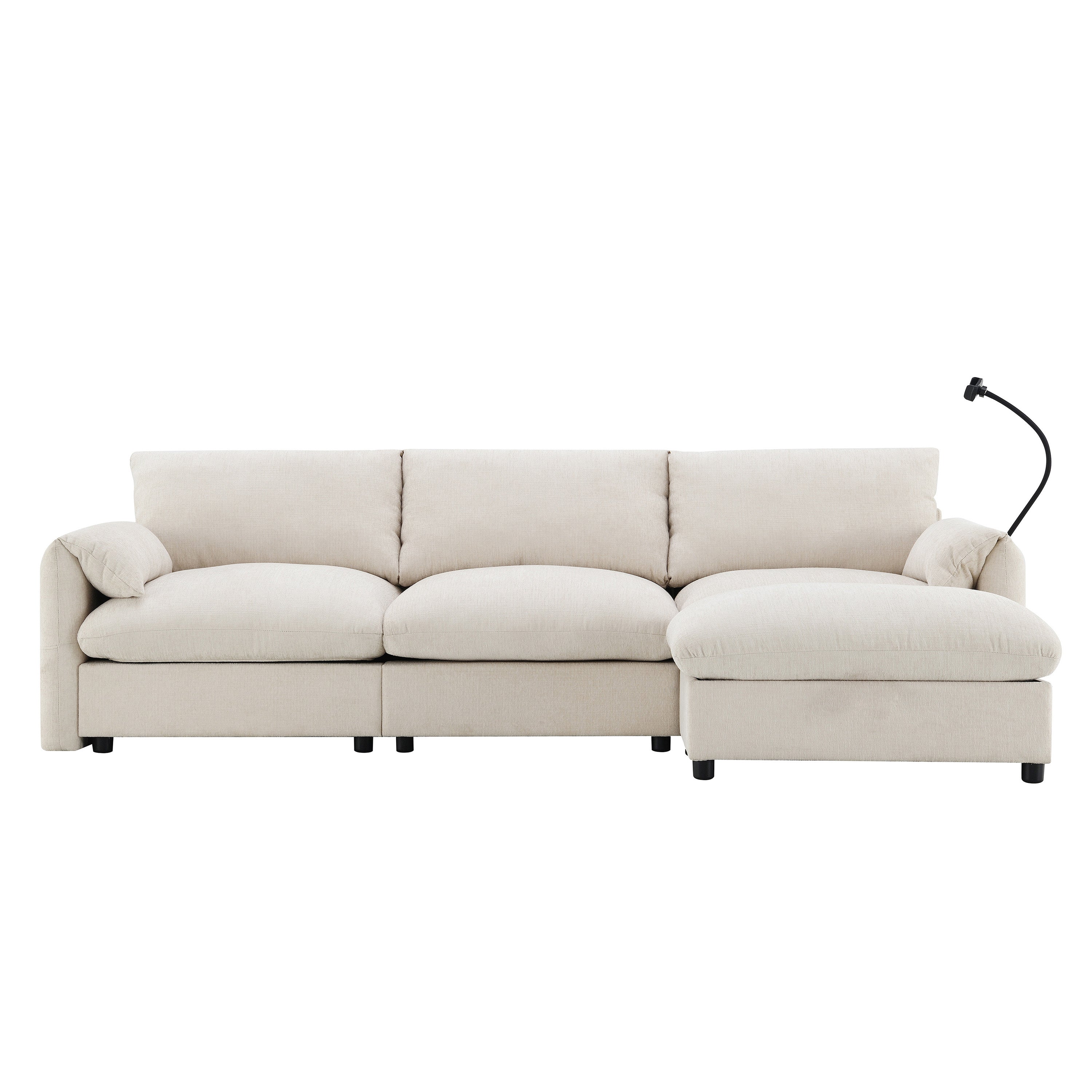 [VIDEO]96.5'' L-Shaped Sectional Sofa with Storage Ottoman and Pockets, Adjustable Phone Holder, USB Charger, Elephant Ear-Shaped Armrests, Comfy Seat for Living Room&Apartment, Chenille, 3 Colors - Grand Goldman Shop