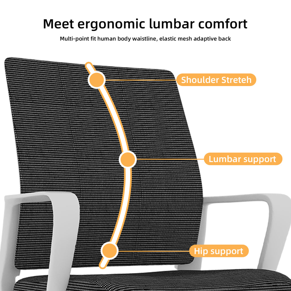 Minimalist Modern Office Chair with Metal Frame, Soft Mesh Backrest, Comfortable Polyurethane Cushion, White+Black, Suitable 