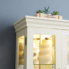 Lighted Glass Curio Display Cabinet,Display Cabinet,Glass Storage Cabinet Glass Wine cabinet Wood Frame Toy Display for Living Room, Kitchen, Pantry light bulb included Antique white - Grand Goldman Shop