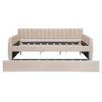 Full Size Upholstered daybed with Trundle and Wood Slat Support, Beige(Old SKU:LP000121AAA) - Grand Goldman Shop