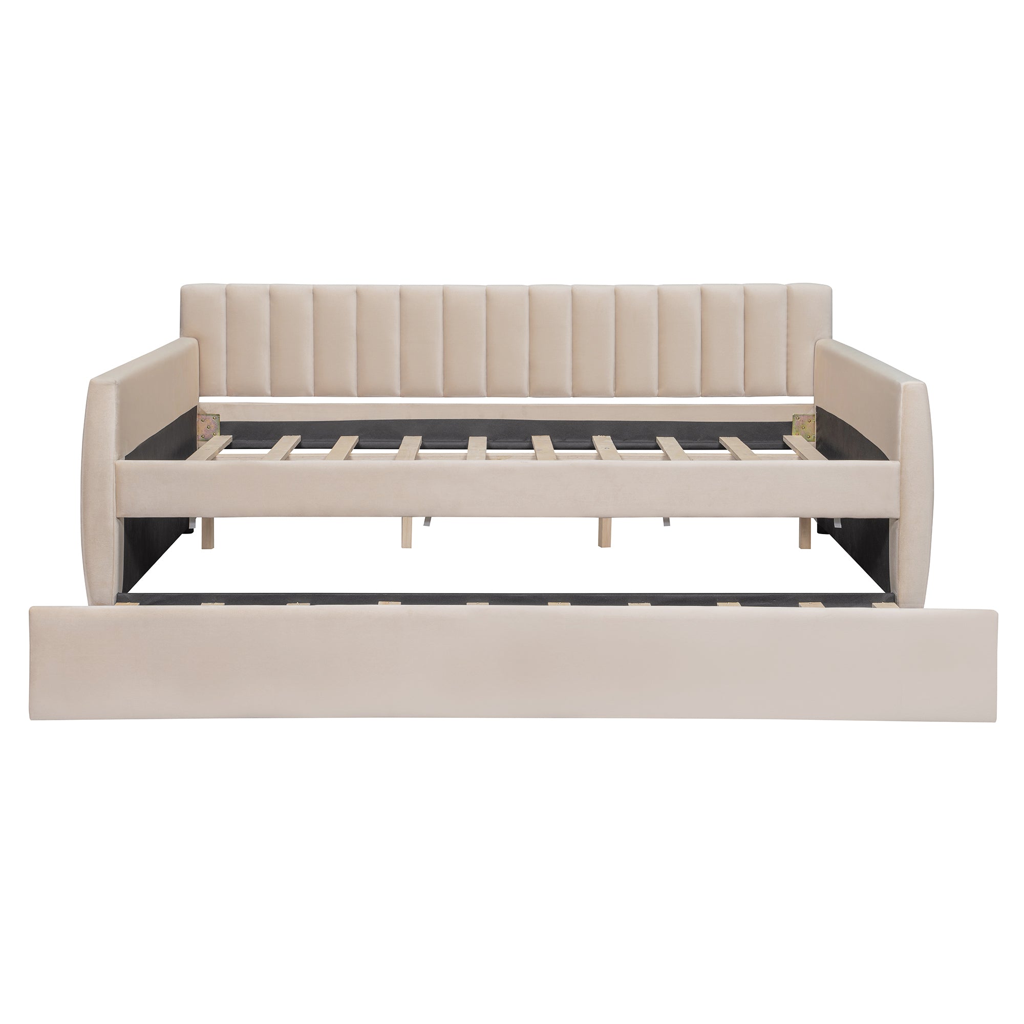Full Size Upholstered daybed with Trundle and Wood Slat Support, Beige(Old SKU:LP000121AAA) - Grand Goldman Shop