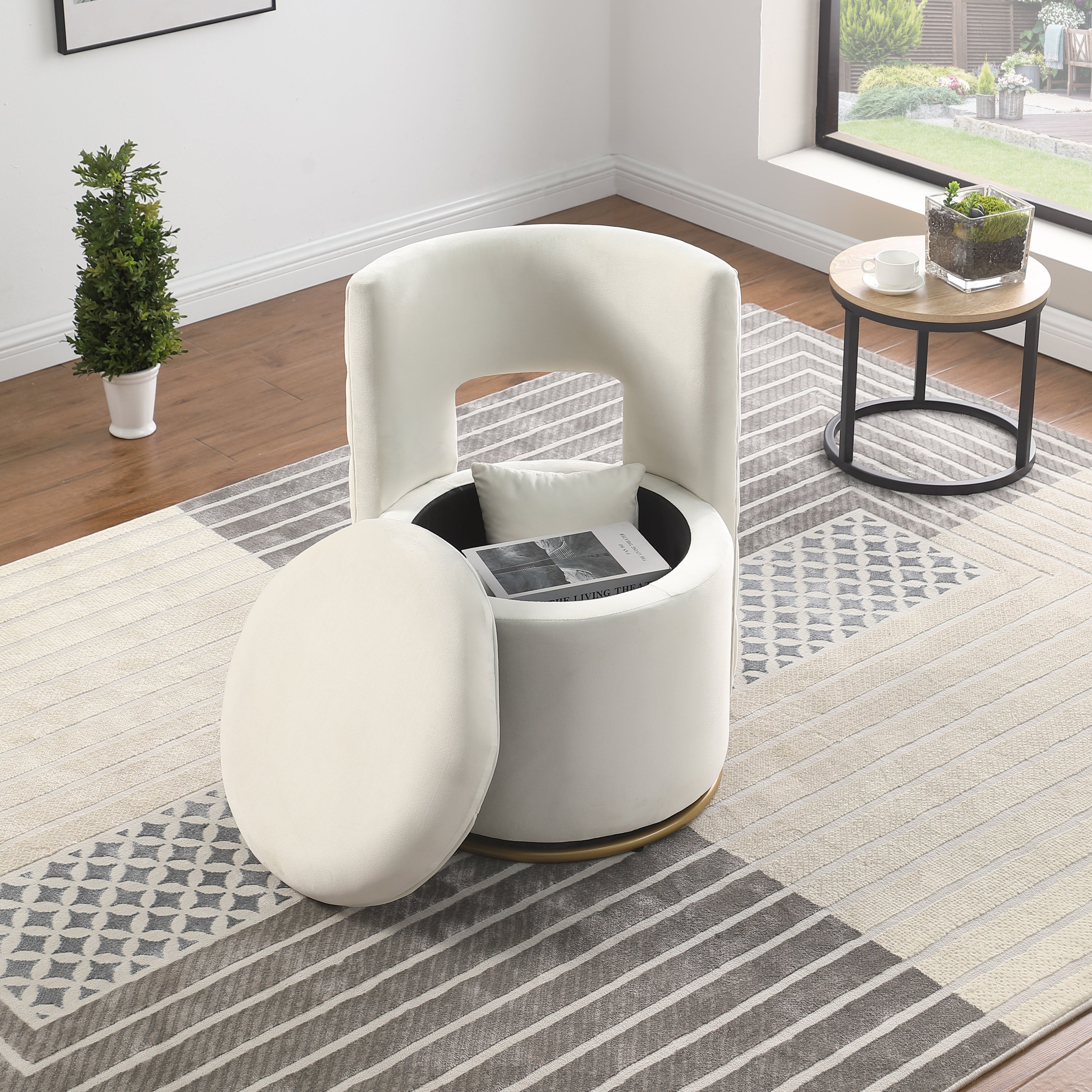 360° Swivel Accent Chair with Storage Function, Velvet Curved Chair with Gold Metal Base for Living Room, Nursery, Bedroom - Grand Goldman Shop