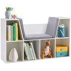 HOMCOM 6-Cubby Kids Bookcase with Reading Nook and Cushion, Multi-Purpose Storage Organizer for Bedroom, Living Room, Pure Wh