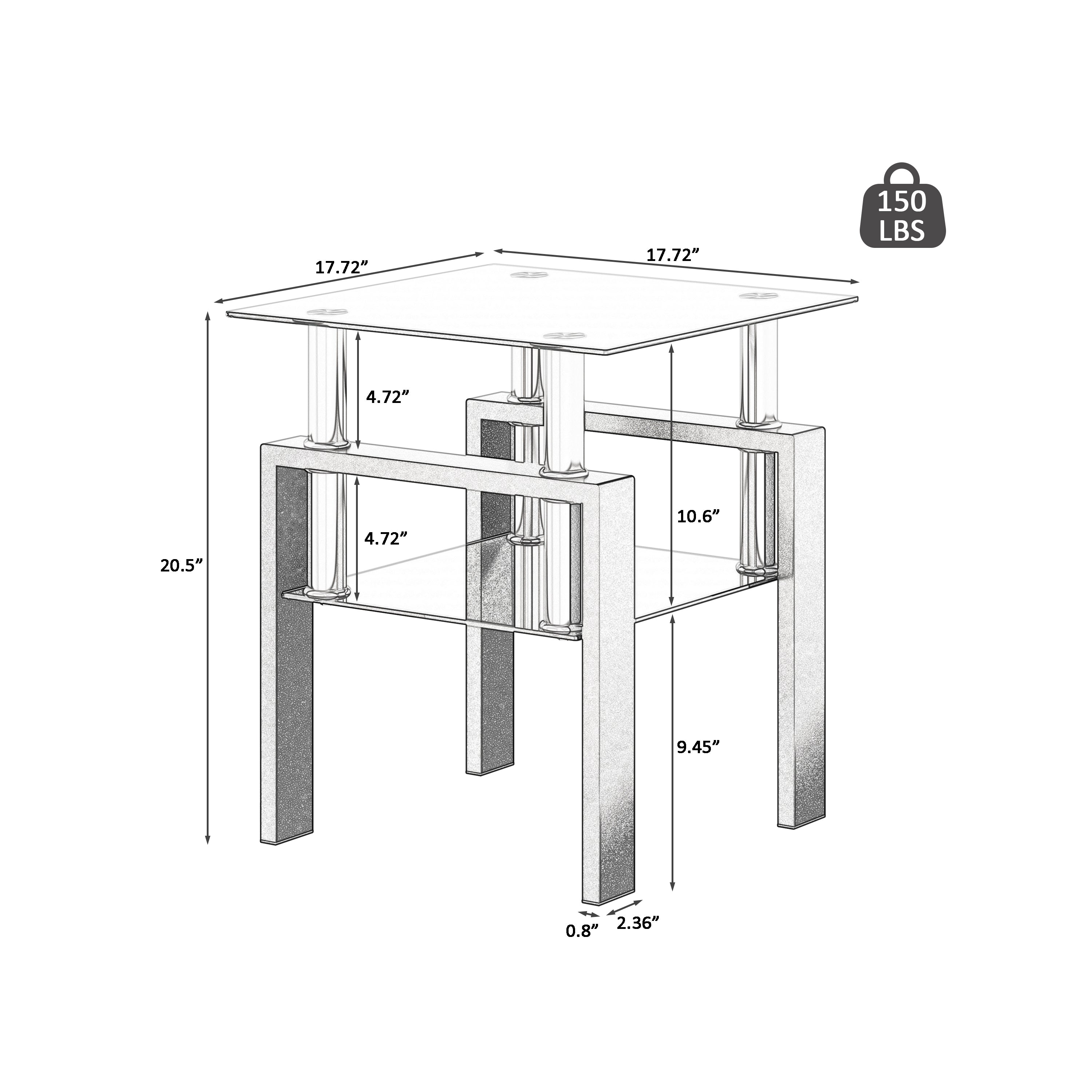 Modern Tempered Glass Tea Table Coffee Table End Table Set in Black with Metal Legs, 17.72 x 17.72 x 20.5 Inches - Grand Goldman Shop