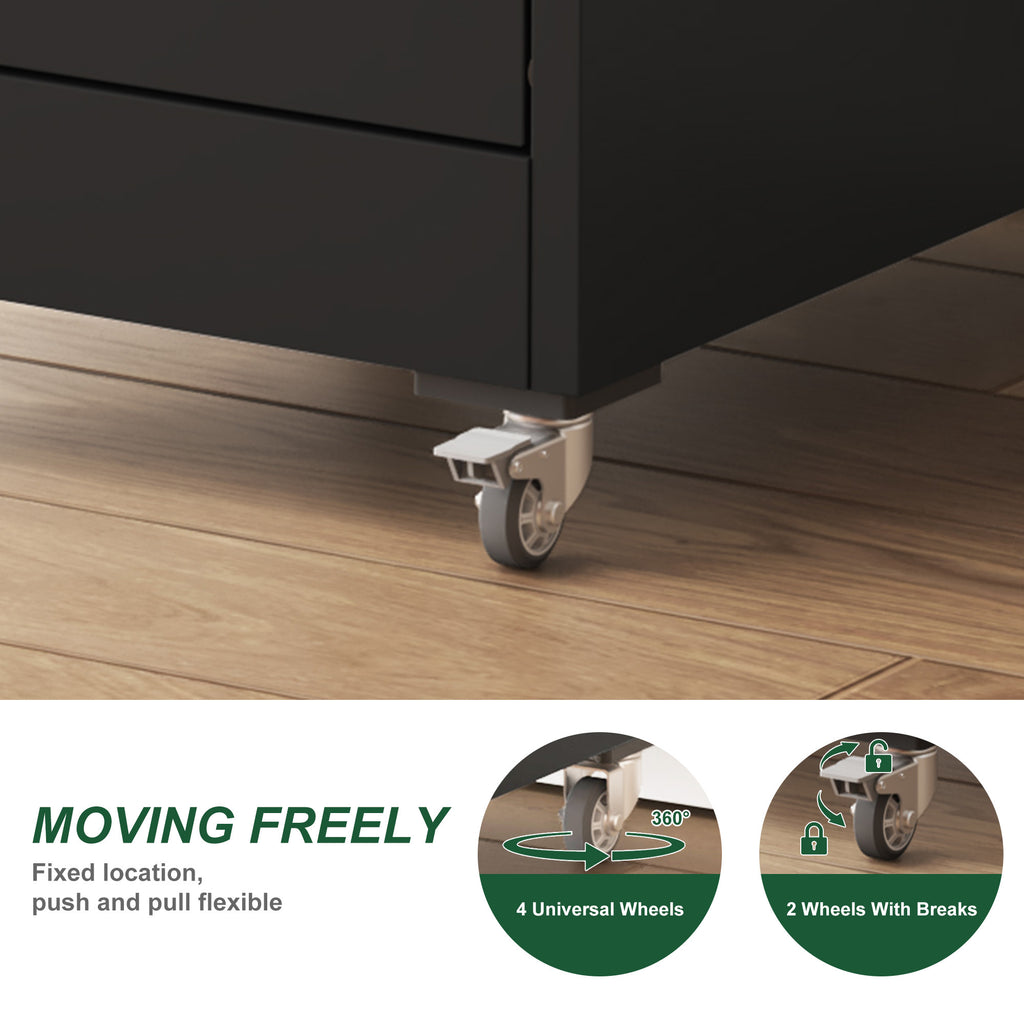 Black Heavy-Duty Metal 4 Drawer Locking Vertical File Cabinet with Wheels for Home & Office, 17.71'D x 15.16'W x 52.28'H | Pr