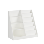 Kids Bookshelf and Toy Storage Organizer, Multifunctional 4-Tier White Wooden Bookcase with Toy Bin for Nursery, Playroom, or