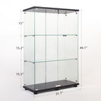 Two Door Glass Cabinet Glass Display Cabinet with 3 Shelves, Black - Grand Goldman Shop