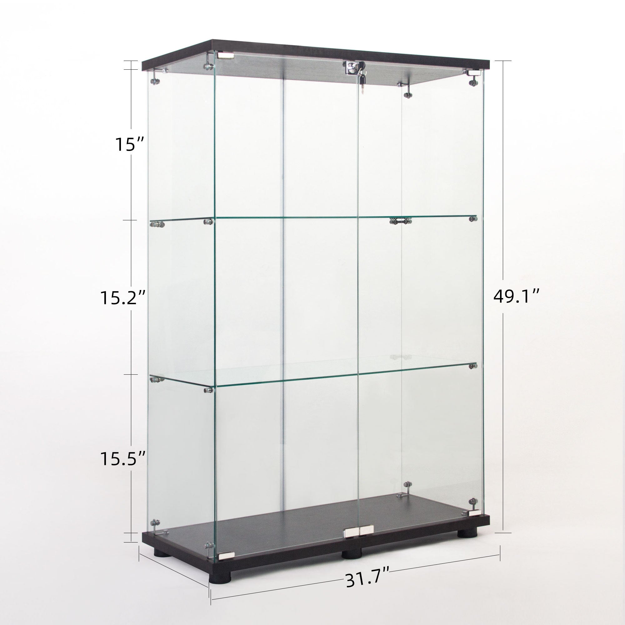 Two Door Glass Cabinet Glass Display Cabinet with 3 Shelves, Black - Grand Goldman Shop