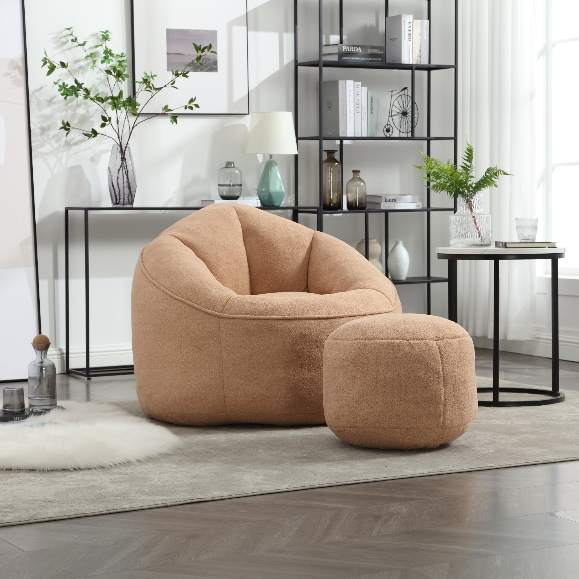 Bedding Bean Bag Sofa Chair with High-Pressure Foam and Footrest, Tan Microfiber - Grand Goldman Shop