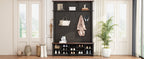 Farmhouse 4-in-1 Hall Tree with 6 Hooks, Practical Walnut Entryway Bench with Adjustable Shelves,  Wooden Shoe Organizer with 16 Compartments for Mudroom, Living Room, Black (OLD SKU: N721S000064B-1) - Grand Goldman Shop