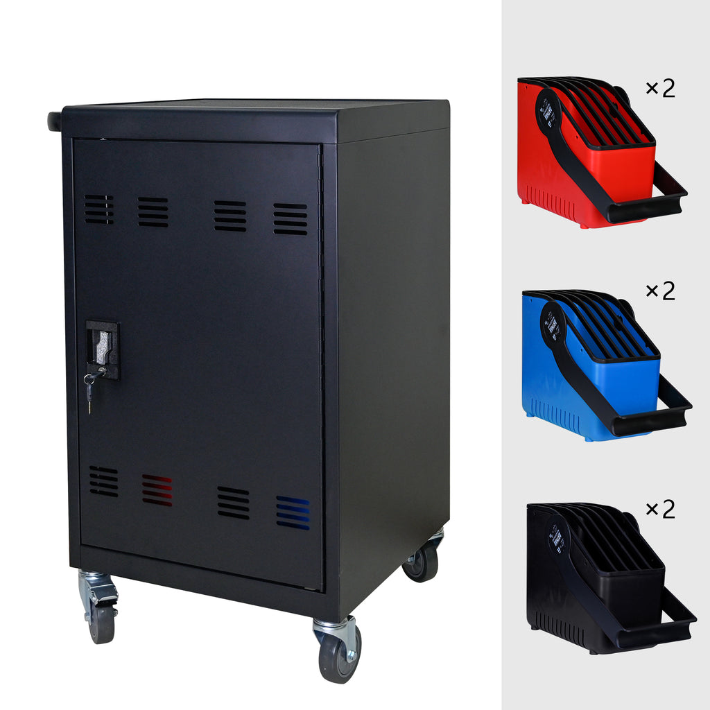 32-Bit-Device Charging Trolley for Tablets and Laptops with Cable Management, Removable Doors, Matte Black Metal | Premium Ho