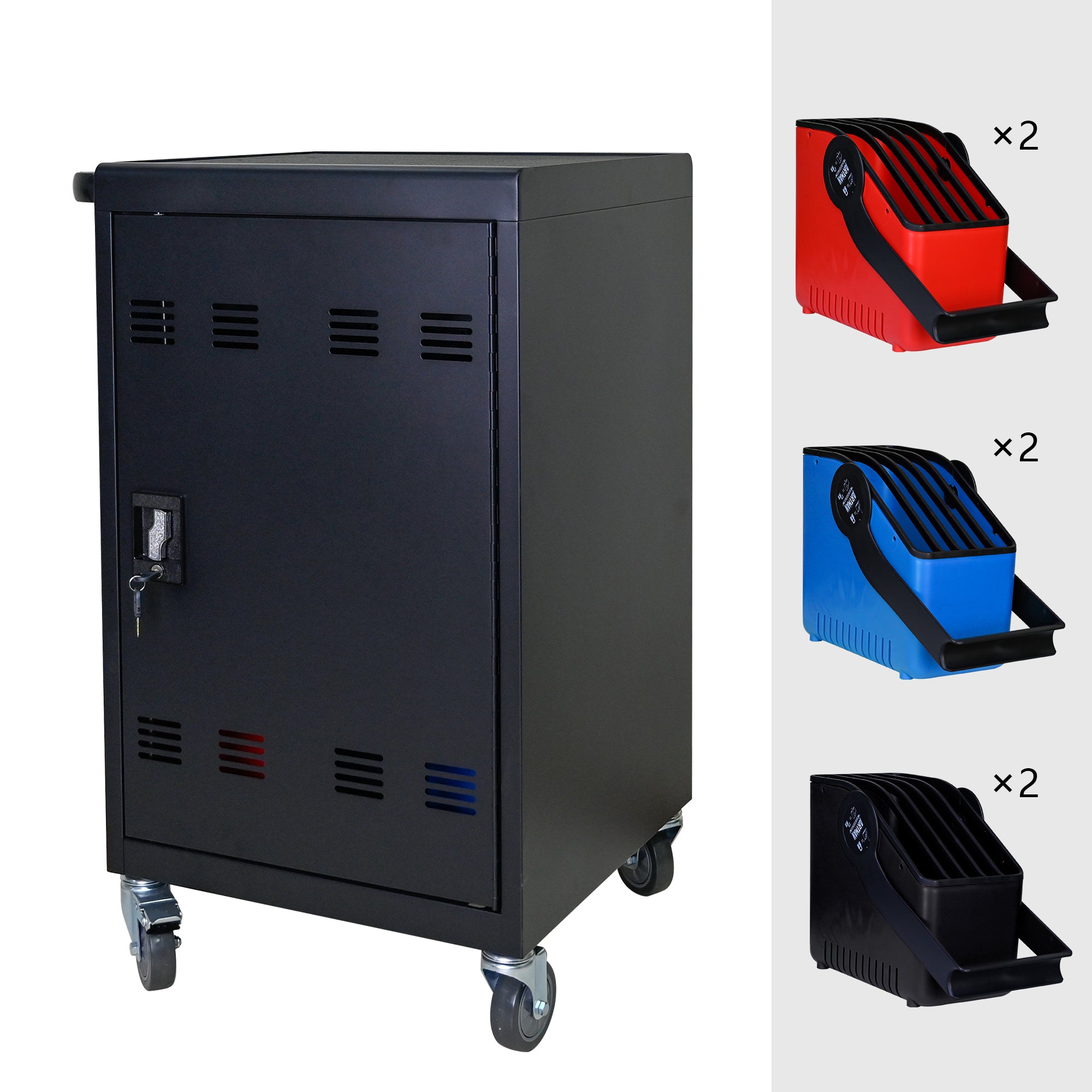 32-Bit-Device Charging Trolley for Tablets and Laptops with Cable Management, Removable Doors, Matte Black Metal | Premium Ho
