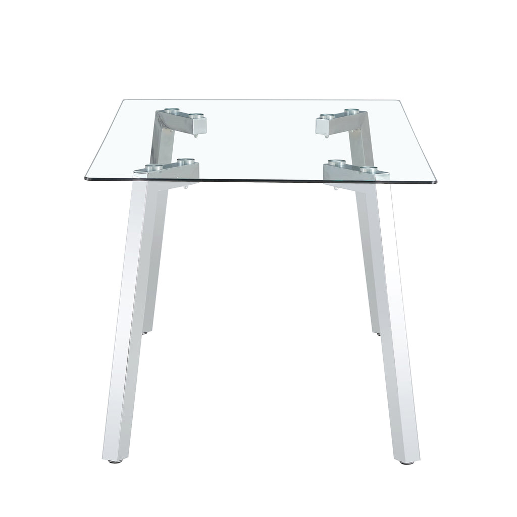 A modern minimalist rectangular glass dining table with tempered glass tabletop and silver metal legs, suitable for kitchens, restaurants, and living rooms,63'*35.4'*30' - Grand Goldman Shop