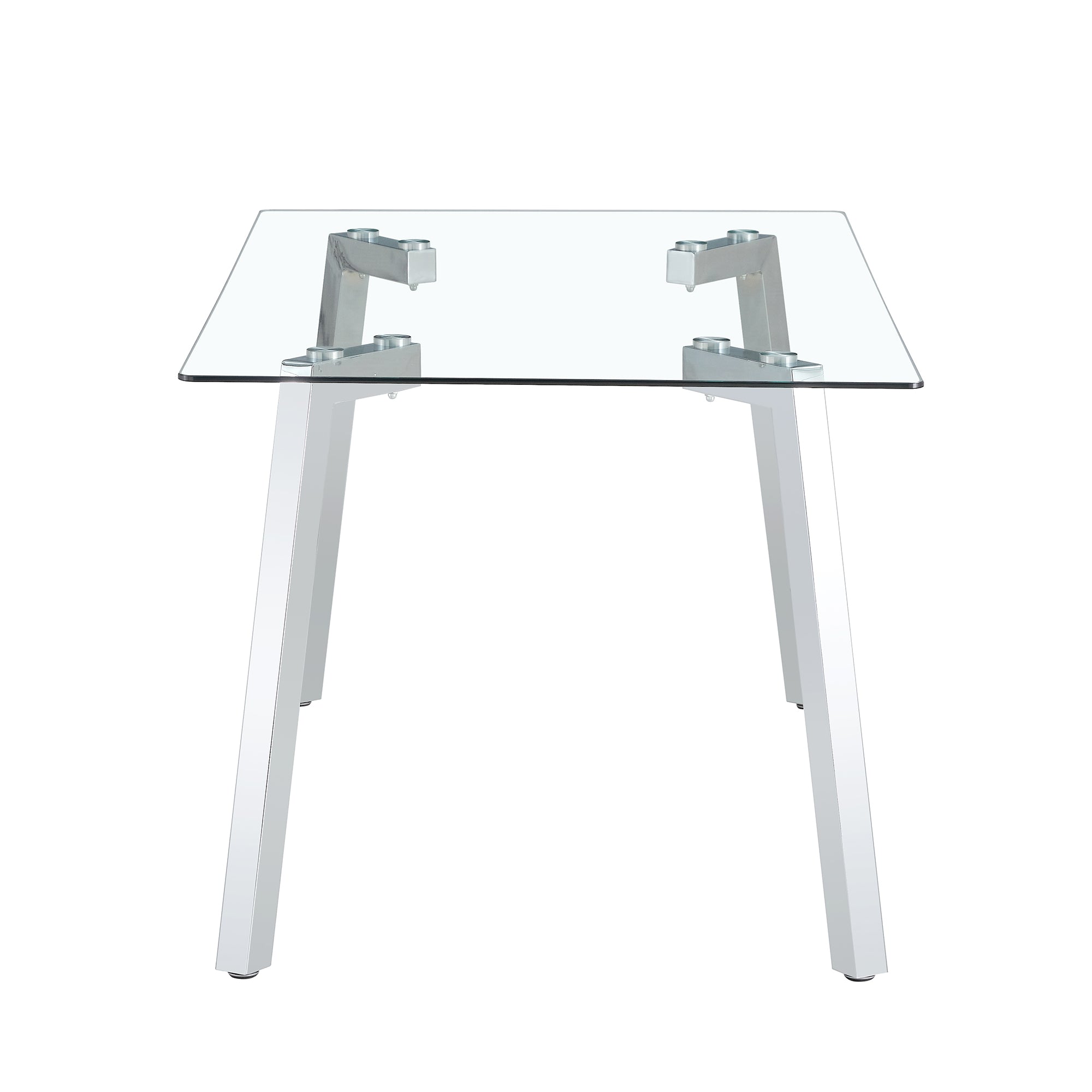 A modern minimalist rectangular glass dining table with tempered glass tabletop and silver metal legs, suitable for kitchens, restaurants, and living rooms,63'*35.4'*30' - Grand Goldman Shop